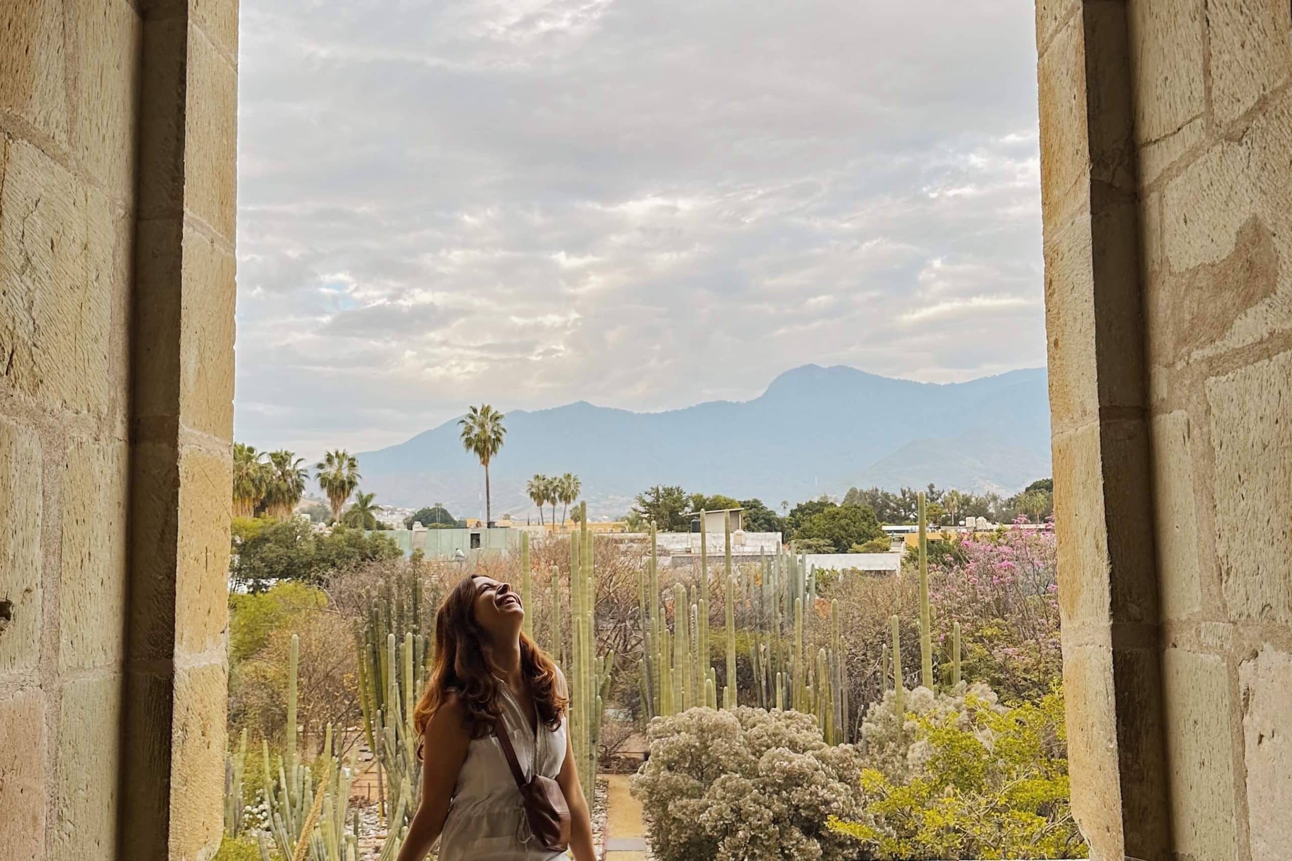 Women in front of botanical garden in Oaxaca